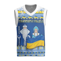 Ukraine Christmas Knitted V-Neck Vest Ded Moroz And Snegurochka - Wonder Print Shop