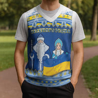 Ukraine Christmas Knitted V-Neck Vest Ded Moroz And Snegurochka - Wonder Print Shop