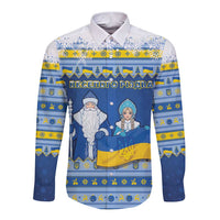 Ukraine Christmas Long Sleeve Button Shirt Ded Moroz And Snegurochka - Wonder Print Shop