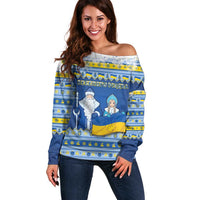 Ukraine Christmas Off Shoulder Sweater Ded Moroz And Snegurochka - Wonder Print Shop