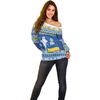 Ukraine Christmas Off Shoulder Sweater Ded Moroz And Snegurochka - Wonder Print Shop