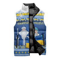 Ukraine Christmas Sleeveless Puffer Jacket Ded Moroz And Snegurochka - Wonder Print Shop