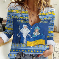 Ukraine Christmas Women Casual Shirt Ded Moroz And Snegurochka - Wonder Print Shop