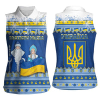 Ukraine Christmas Women Sleeveless Polo Shirt Ded Moroz And Snegurochka - Wonder Print Shop