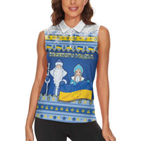 Ukraine Christmas Women Sleeveless Polo Shirt Ded Moroz And Snegurochka - Wonder Print Shop