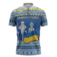 Ukraine Christmas Zipper Polo Shirt Ded Moroz And Snegurochka - Wonder Print Shop