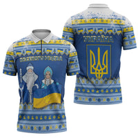 Ukraine Christmas Zipper Polo Shirt Ded Moroz And Snegurochka - Wonder Print Shop