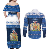 Scotland Christmas Couples Matching Off Shoulder Maxi Dress and Long Sleeve Button Shirt Scottish Santa Claus - Wonder Print Shop