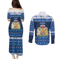 Scotland Christmas Couples Matching Puletasi and Long Sleeve Button Shirt Scottish Santa Claus - Wonder Print Shop