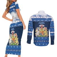 Scotland Christmas Couples Matching Short Sleeve Bodycon Dress and Long Sleeve Button Shirt Scottish Santa Claus - Wonder Print Shop