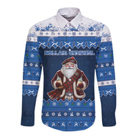 Scotland Christmas Long Sleeve Button Shirt Scottish Santa Claus - Wonder Print Shop