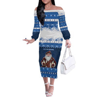 Scotland Christmas Off The Shoulder Long Sleeve Dress Scottish Santa Claus - Wonder Print Shop