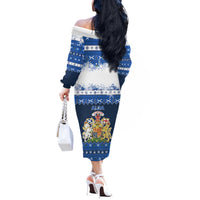 Scotland Christmas Off The Shoulder Long Sleeve Dress Scottish Santa Claus - Wonder Print Shop