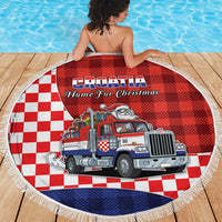 Croatia Christmas Beach Blanket Santa Claus Drives Home With Gifts - Wonder Print Shop
