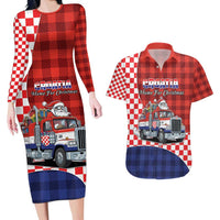 Croatia Christmas Couples Matching Long Sleeve Bodycon Dress and Hawaiian Shirt Santa Claus Drives Home With Gifts - Wonder Print Shop