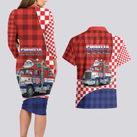 Croatia Christmas Couples Matching Long Sleeve Bodycon Dress and Hawaiian Shirt Santa Claus Drives Home With Gifts - Wonder Print Shop