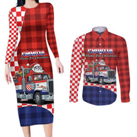 Croatia Christmas Couples Matching Long Sleeve Bodycon Dress and Long Sleeve Button Shirt Santa Claus Drives Home With Gifts - Wonder Print Shop