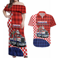 Croatia Christmas Couples Matching Off Shoulder Maxi Dress and Hawaiian Shirt Santa Claus Drives Home With Gifts - Wonder Print Shop