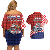 Croatia Christmas Couples Matching Off Shoulder Short Dress and Hawaiian Shirt Santa Claus Drives Home With Gifts - Wonder Print Shop