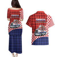 Croatia Christmas Couples Matching Puletasi and Hawaiian Shirt Santa Claus Drives Home With Gifts - undefined