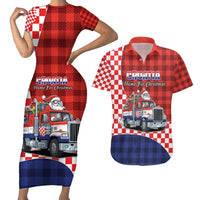 Croatia Christmas Couples Matching Short Sleeve Bodycon Dress and Hawaiian Shirt Santa Claus Drives Home With Gifts - Wonder Print Shop