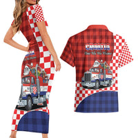 Croatia Christmas Couples Matching Short Sleeve Bodycon Dress and Hawaiian Shirt Santa Claus Drives Home With Gifts - Wonder Print Shop
