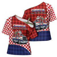 Croatia Christmas Cross Shoulder Shirt Santa Claus Drives Home With Gifts - Wonder Print Shop