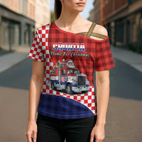 Croatia Christmas Cross Shoulder Shirt Santa Claus Drives Home With Gifts - Wonder Print Shop