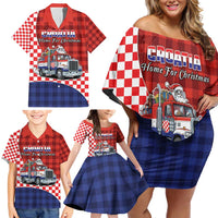 Croatia Christmas Family Matching Off Shoulder Short Dress and Hawaiian Shirt Santa Claus Drives Home With Gifts - Wonder Print Shop