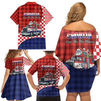 Croatia Christmas Family Matching Off Shoulder Short Dress and Hawaiian Shirt Santa Claus Drives Home With Gifts - Wonder Print Shop