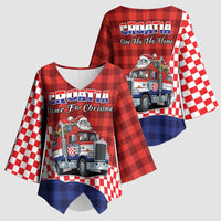 Croatia Christmas Kimono Sleeve Blouse Santa Claus Drives Home With Gifts - Wonder Print Shop