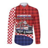 Croatia Christmas Long Sleeve Button Shirt Santa Claus Drives Home With Gifts - Wonder Print Shop