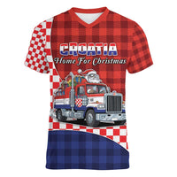 Croatia Christmas Women V-Neck T-Shirt Santa Claus Drives Home With Gifts - Wonder Print Shop