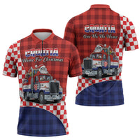 Croatia Christmas Zipper Polo Shirt Santa Claus Drives Home With Gifts - Wonder Print Shop