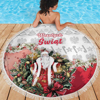 Poland Christmas Beach Blanket Dziadek Mroz With Wreath - Wonder Print Shop