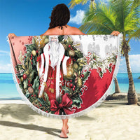 Poland Christmas Beach Blanket Dziadek Mroz With Wreath - Wonder Print Shop
