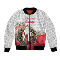 Poland Christmas Bomber Jacket Dziadek Mroz With Wreath - Wonder Print Shop