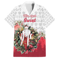 Poland Christmas Family Matching Off The Shoulder Long Sleeve Dress and Hawaiian Shirt Dziadek Mroz With Wreath - Wonder Print Shop