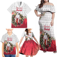 Poland Christmas Family Matching Off Shoulder Maxi Dress and Hawaiian Shirt Dziadek Mroz With Wreath - Wonder Print Shop