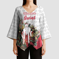 Poland Christmas Kimono Sleeve Blouse Dziadek Mroz With Wreath - Wonder Print Shop