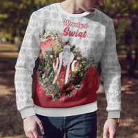 Personalized Poland Christmas Ugly Christmas Sweater Dziadek Mroz With Wreath - Wonder Print Shop