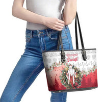 Poland Christmas Leather Tote Bag Dziadek Mroz With Wreath - Wonder Print Shop