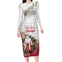 Poland Christmas Long Sleeve Bodycon Dress Dziadek Mroz With Wreath - Wonder Print Shop