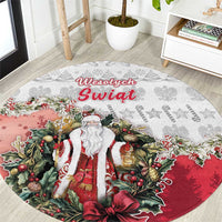 Poland Christmas Round Carpet Dziadek Mroz With Wreath - Wonder Print Shop