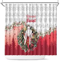 Poland Christmas Shower Curtain Dziadek Mroz With Wreath - Wonder Print Shop