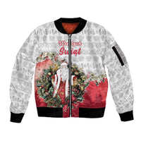 Poland Christmas Sleeve Zip Bomber Jacket Dziadek Mroz With Wreath - Wonder Print Shop