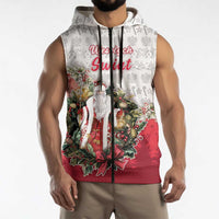 Poland Christmas Sleeveless Zip Hoodie Dziadek Mroz With Wreath - Wonder Print Shop