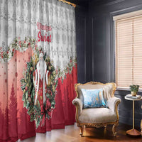 Poland Christmas Window Curtain Dziadek Mroz With Wreath - Wonder Print Shop