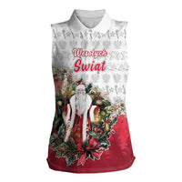 Poland Christmas Women Sleeveless Polo Shirt Dziadek Mroz With Wreath - Wonder Print Shop
