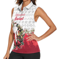 Poland Christmas Women Sleeveless Polo Shirt Dziadek Mroz With Wreath - Wonder Print Shop